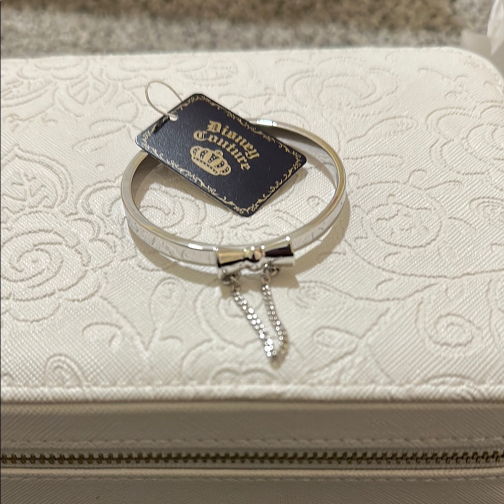 Silver Bangle Bracelet with Bow Charm
